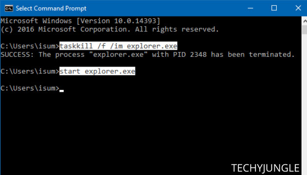restarting windows explorer by command prompt