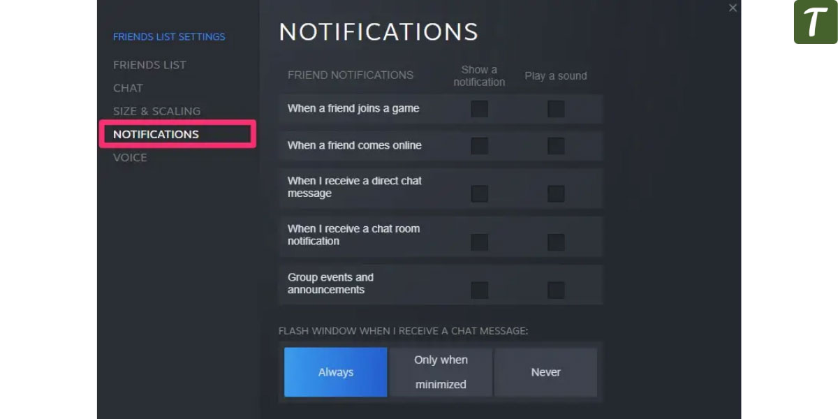 how to disable steam notifications