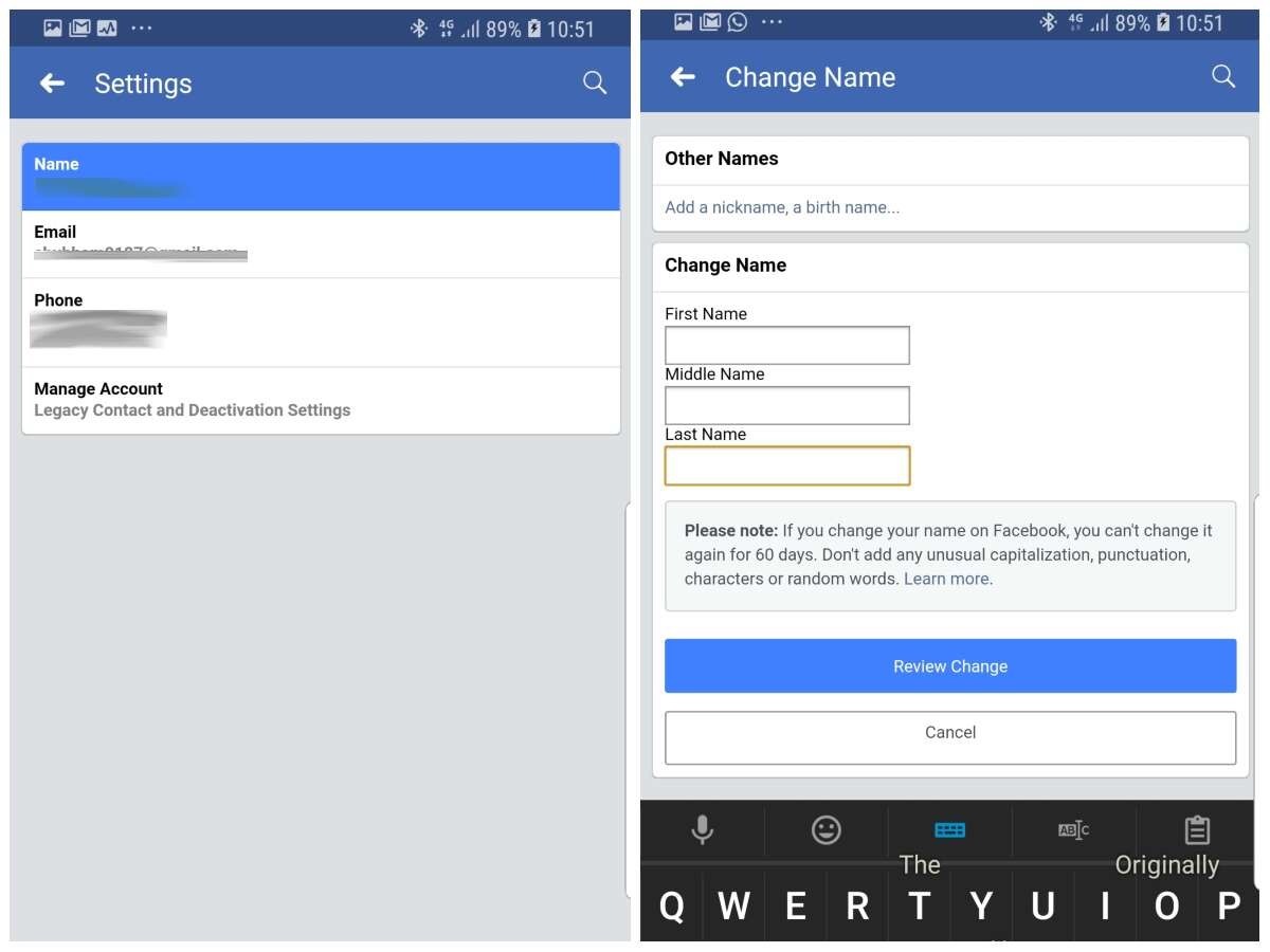 change your name on facebook