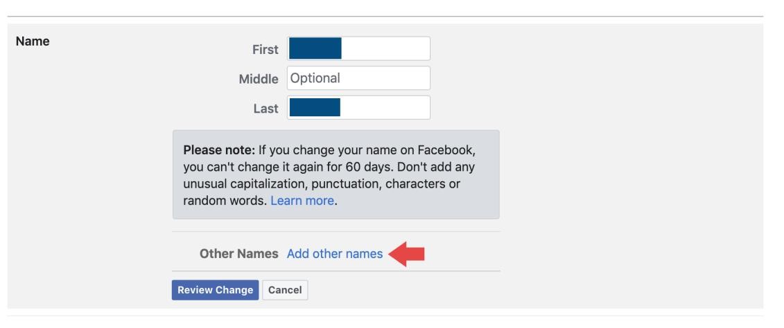 facebook name change