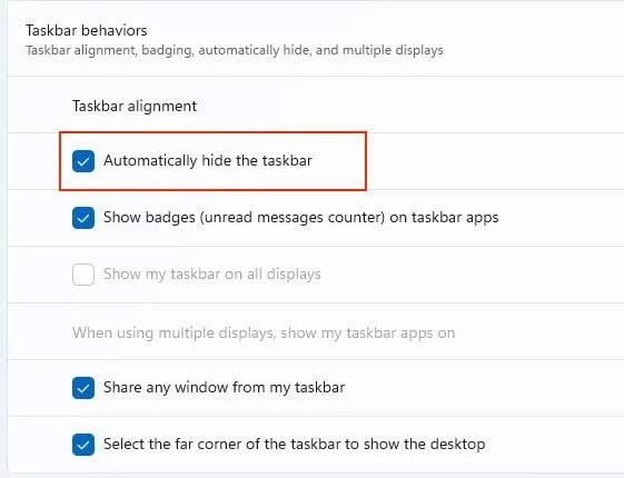 how to Hide Taskbar in Windows 11