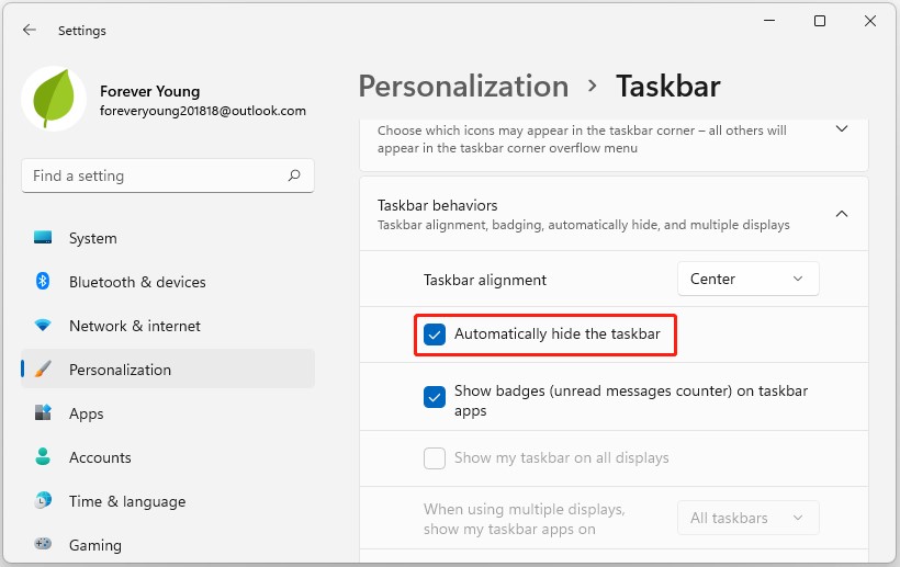 steps to hide taskbar